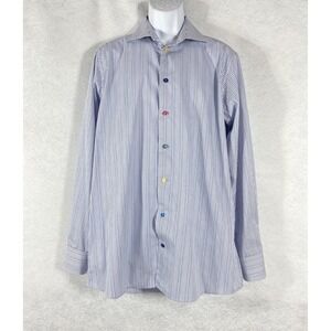 Eton Shirt Mens 42-16.5 White Blue Contemporary Fit Button Up Long Sleeve Stripe